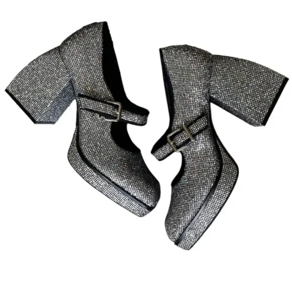 GIANNI BINI GLITTER MARY JANE 2 NIGHT PLATFORM PUMPS NWOT SIZE 9 - Picture 5 of 12